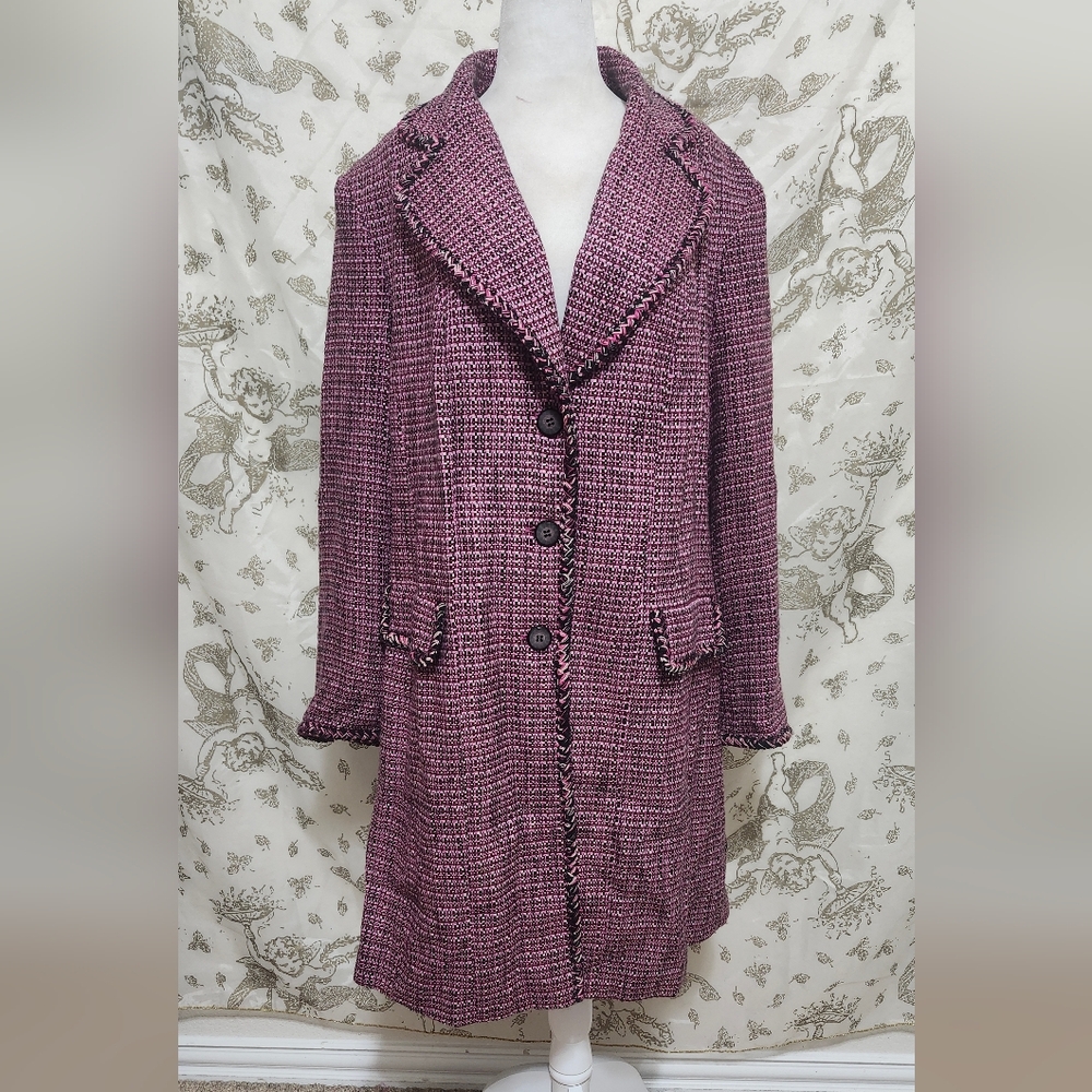 Vintage Y2k 2010s LANE BRYANT Tweed Coat Jacket - Dark Pink SZ 20
